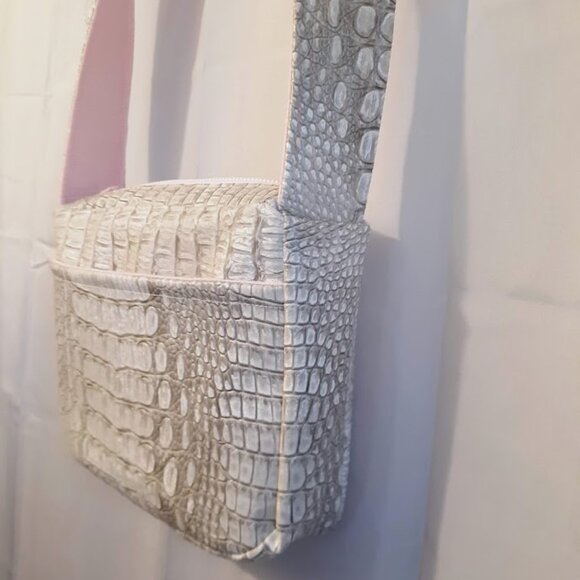 NEW Alligator print pebbled Faux Leather Satchel Shoulder Bag Beige Pink Minimal - Picture 4 of 11